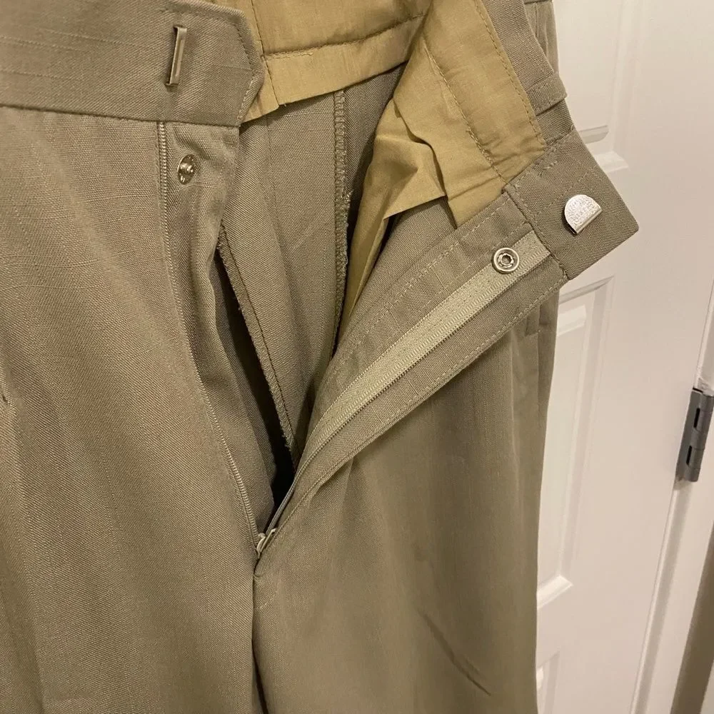 Bespoke Olive Green Pleated Trousers High Waisted Dress Pants Suit Separate M